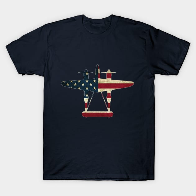 Retro USA Flag P-38 Lightning Aircraft Plane WW2 Fighter Warbird Pilot Gift T-Shirt by stearman